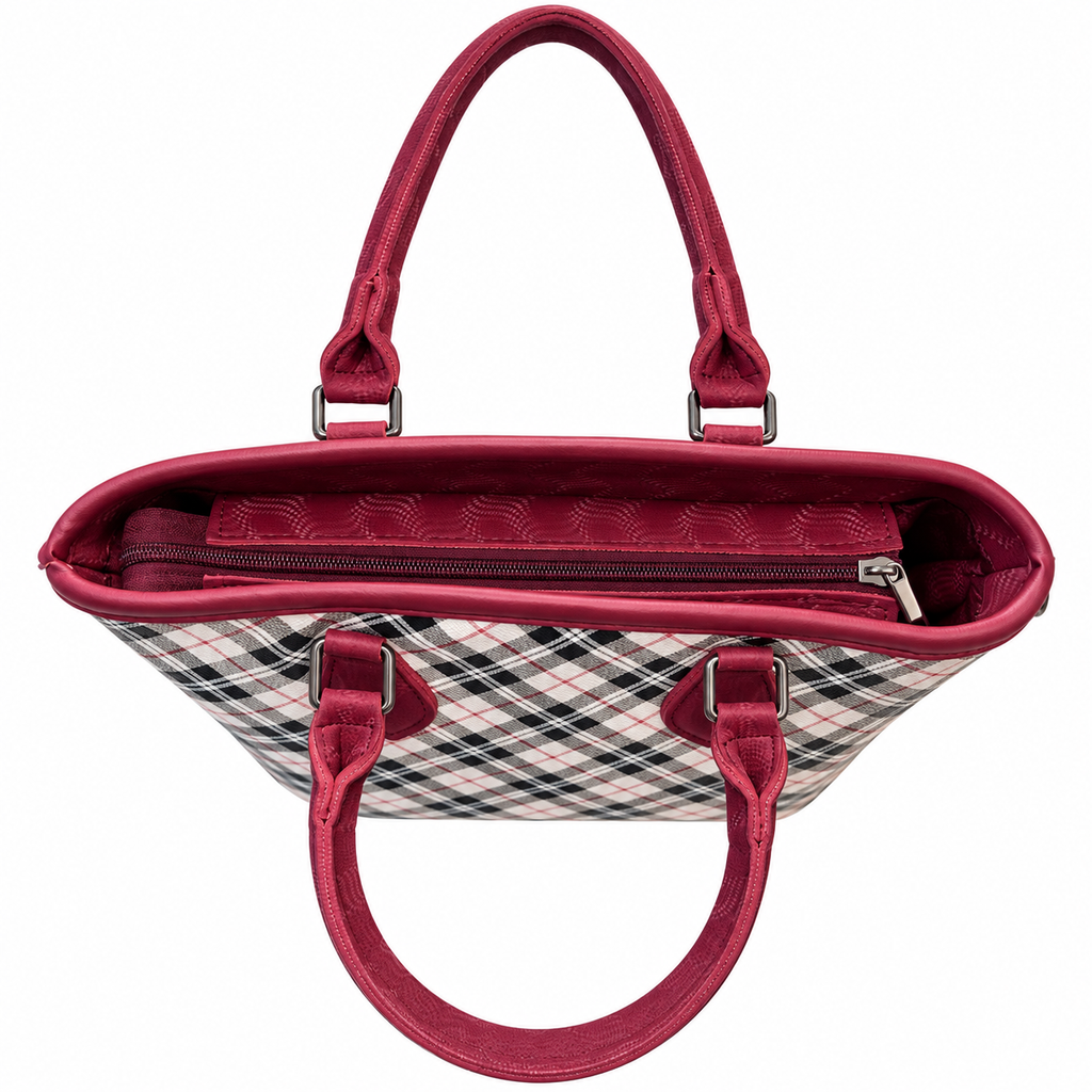 Plaid Print Top Handle Bag