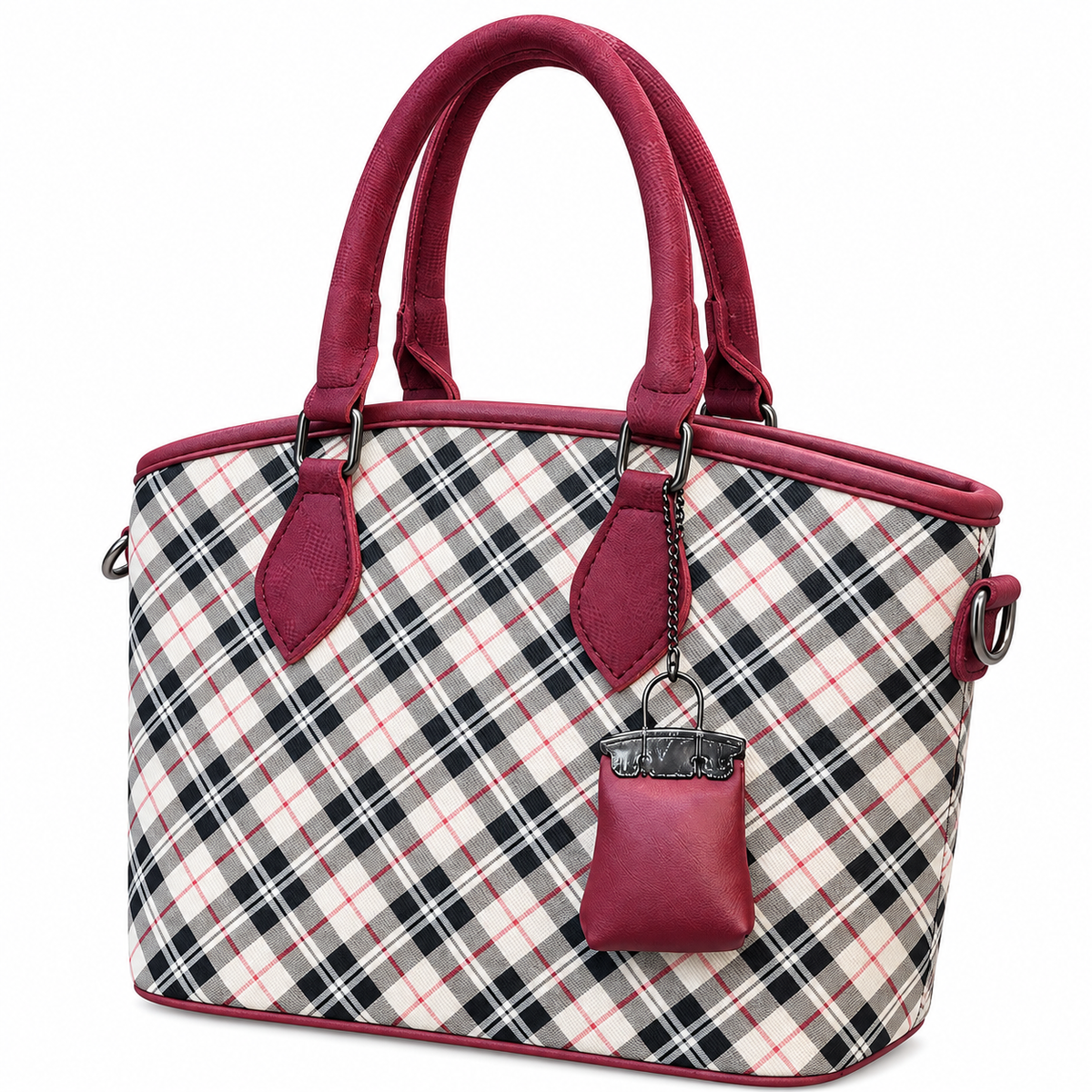 Plaid Print Top Handle Bag