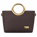 ARUKSA textured ring handle handbag with gold-tone circular handles and structured silhouette