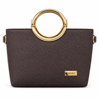 ARUKSA textured ring handle handbag with gold-tone circular handles and structured silhouette