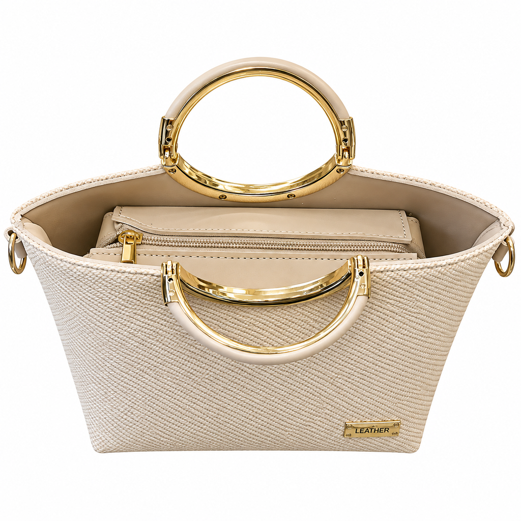 Textured Ring Handle Handbag