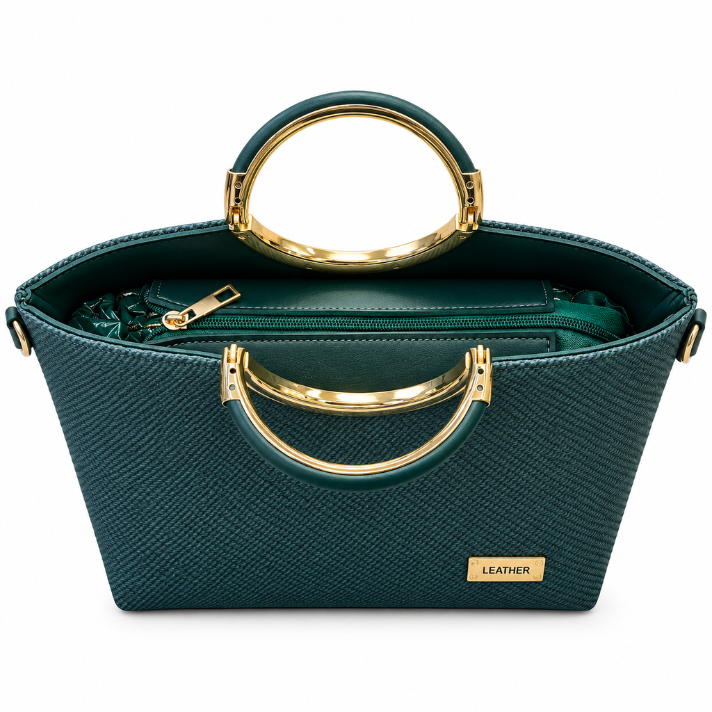 Textured Ring Handle Handbag