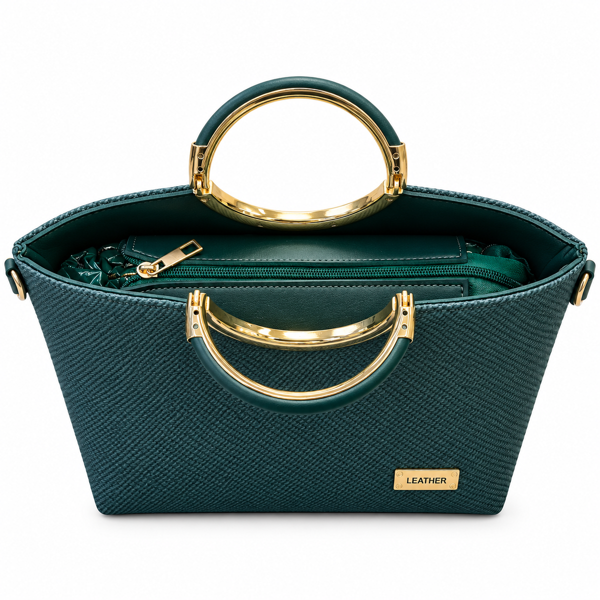 Textured Ring Handle Handbag