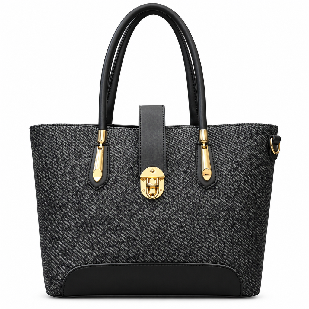 Structured Textured Tote Bag with Buckle Detail