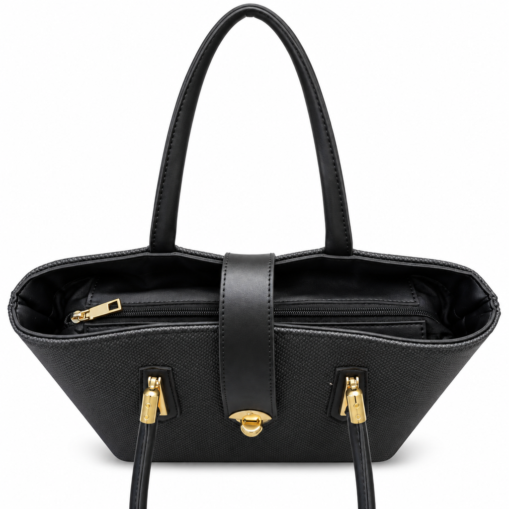 Structured Textured Tote Bag with Buckle Detail