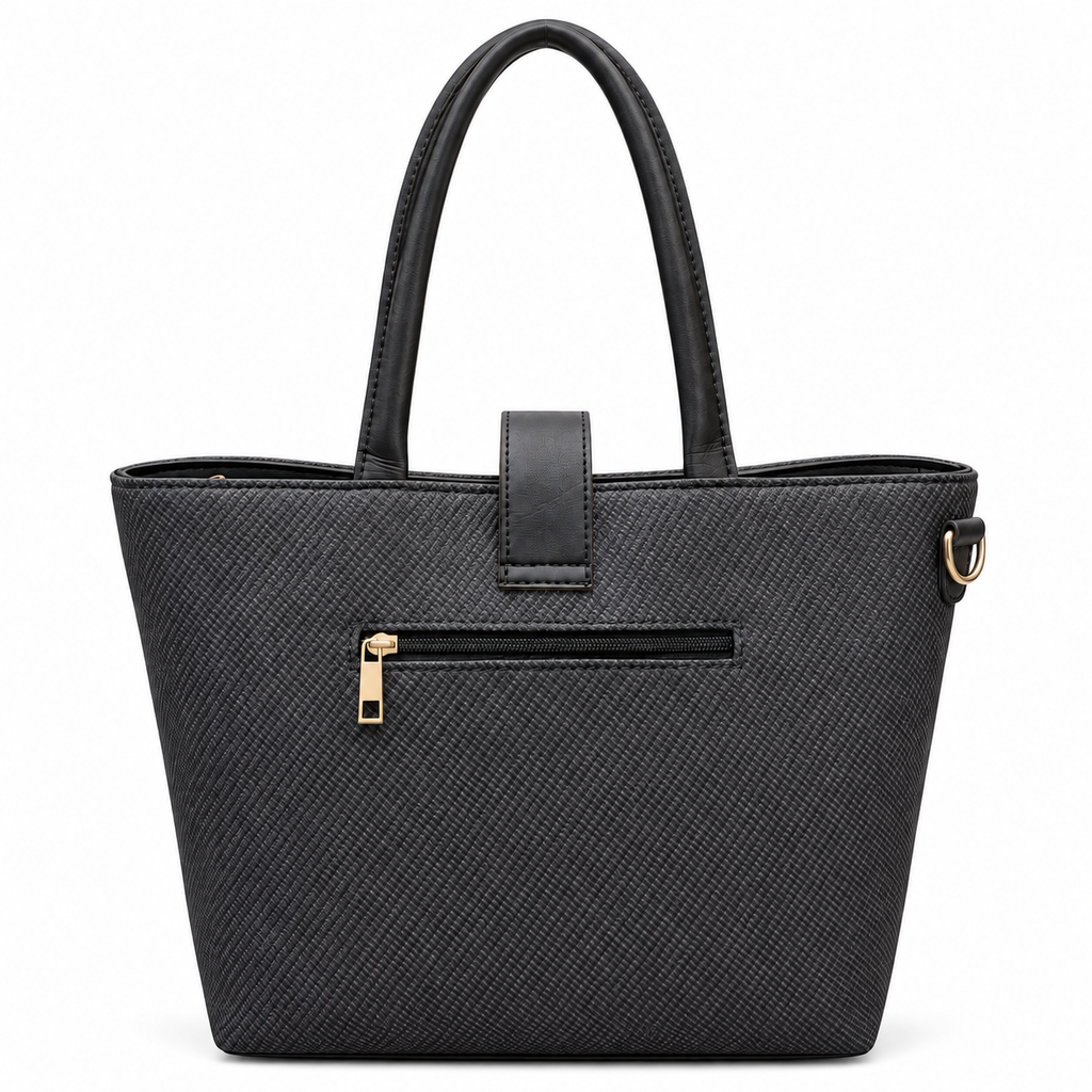 Structured Textured Tote Bag with Buckle Detail