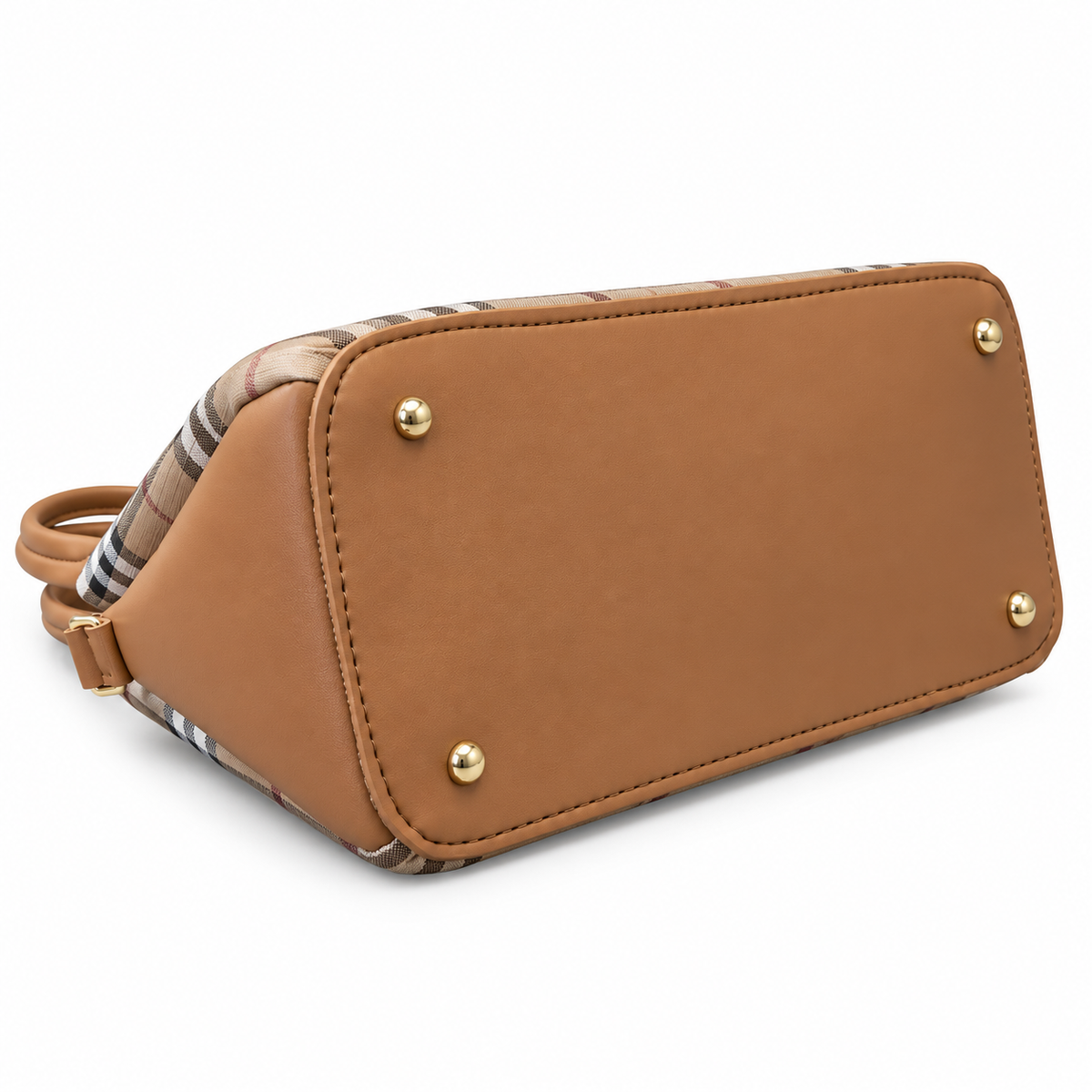 Check-Pattern Structured Handbag with Zippered Divider