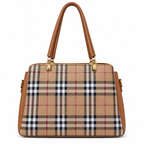 Check-Pattern Structured Handbag with Zippered Divider