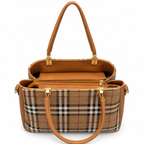Check-Pattern Structured Handbag with Zippered Divider