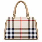 Check-Pattern Structured Handbag with Zippered Divider