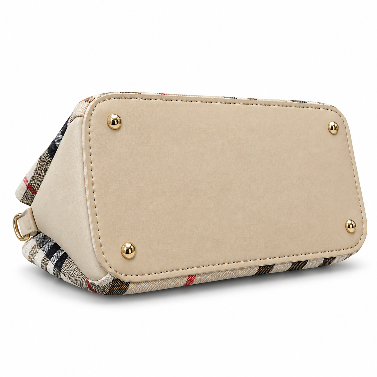 Check-Pattern Structured Handbag with Zippered Divider