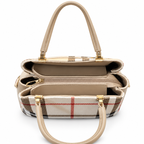 Check-Pattern Structured Handbag with Zippered Divider