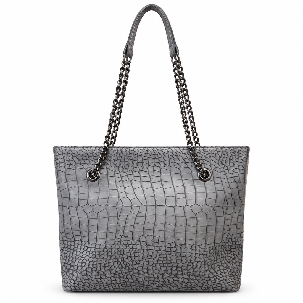 Croc-Embossed Chain Shoulder Tote Bag