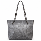 Croc-Embossed Chain Shoulder Tote Bag