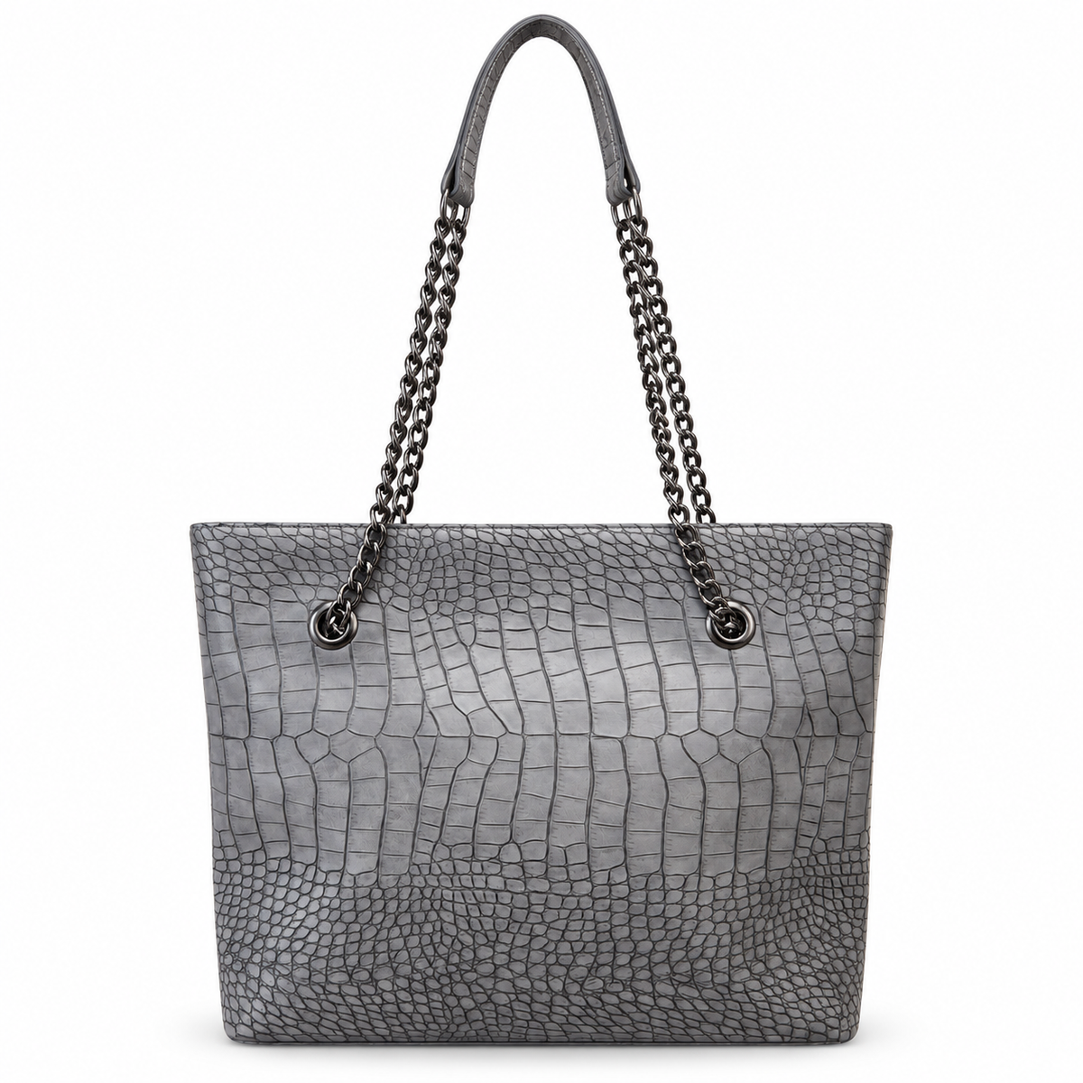 Croc-Embossed Chain Shoulder Tote Bag