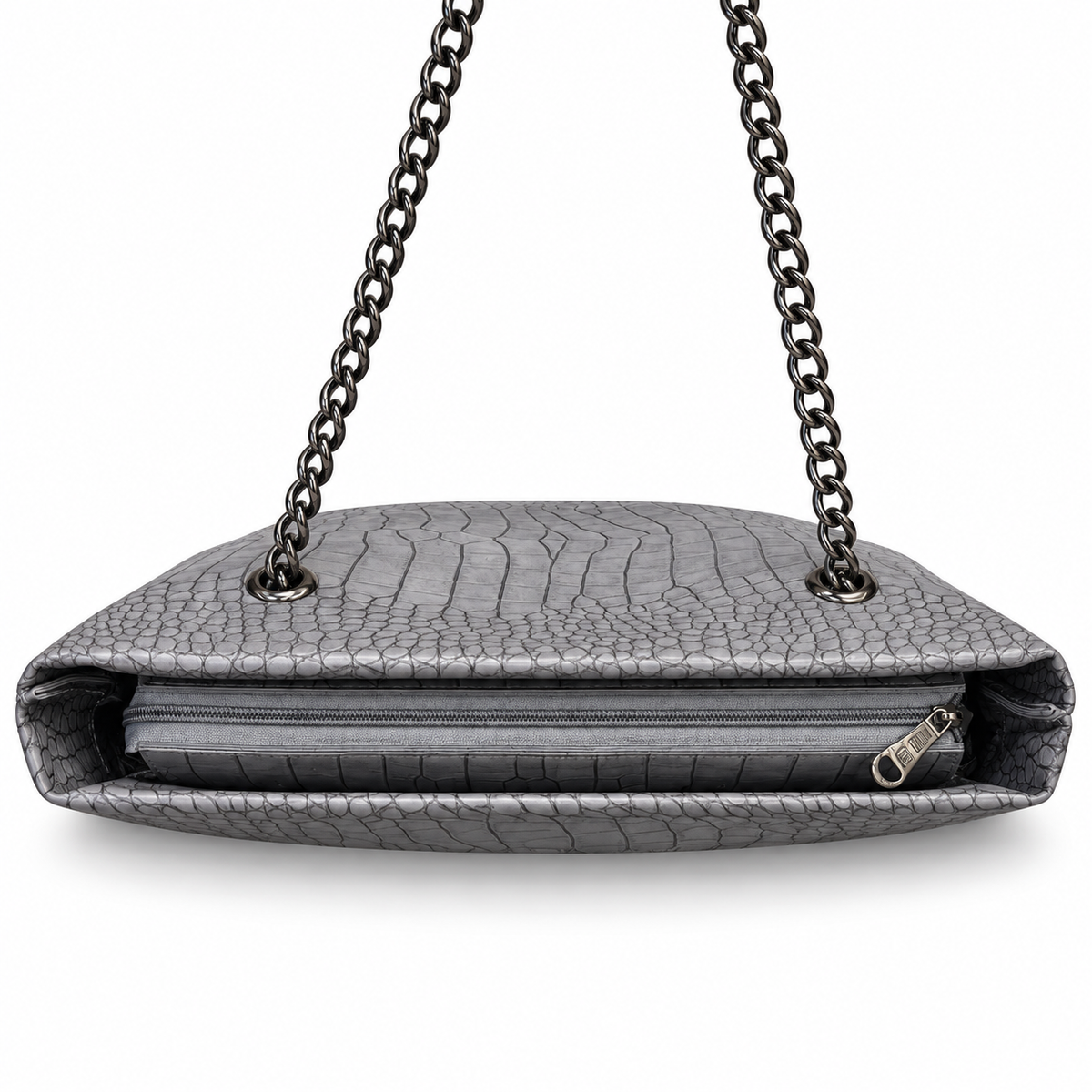 Croc-Embossed Chain Shoulder Tote Bag