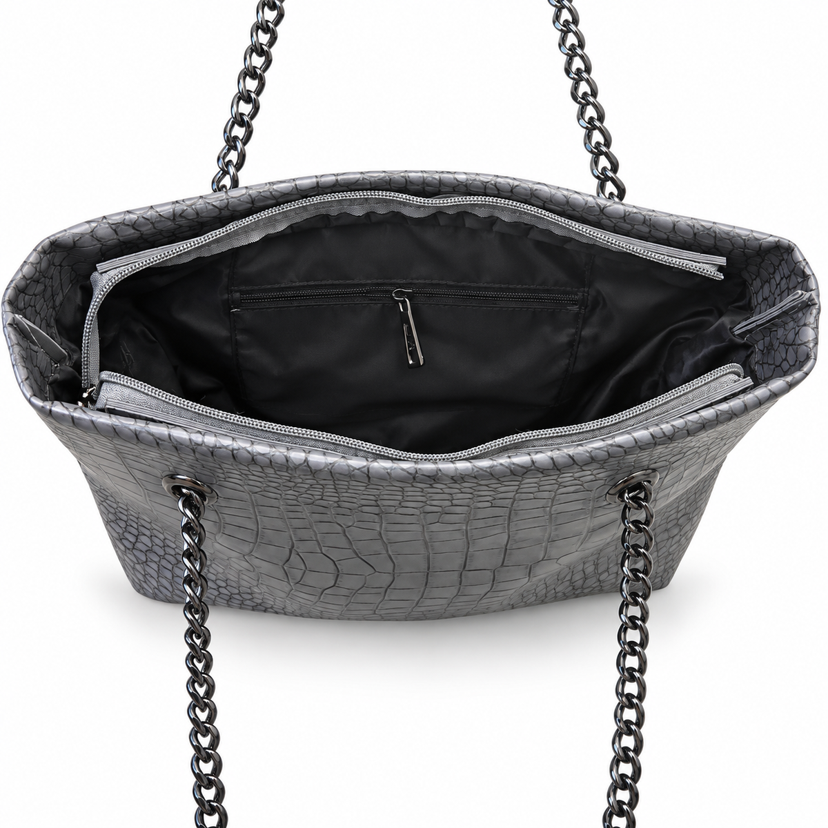 Croc-Embossed Chain Shoulder Tote Bag