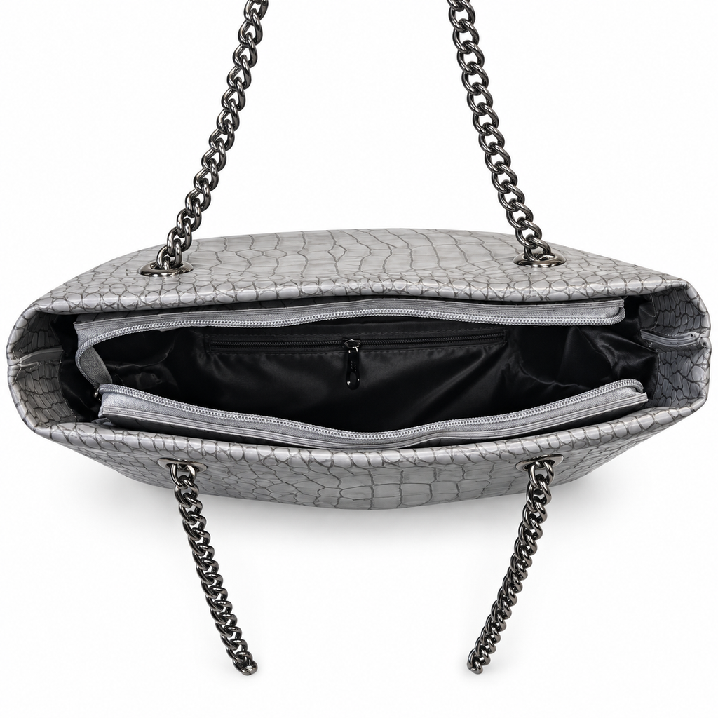 Croc-Embossed Chain Shoulder Tote Bag