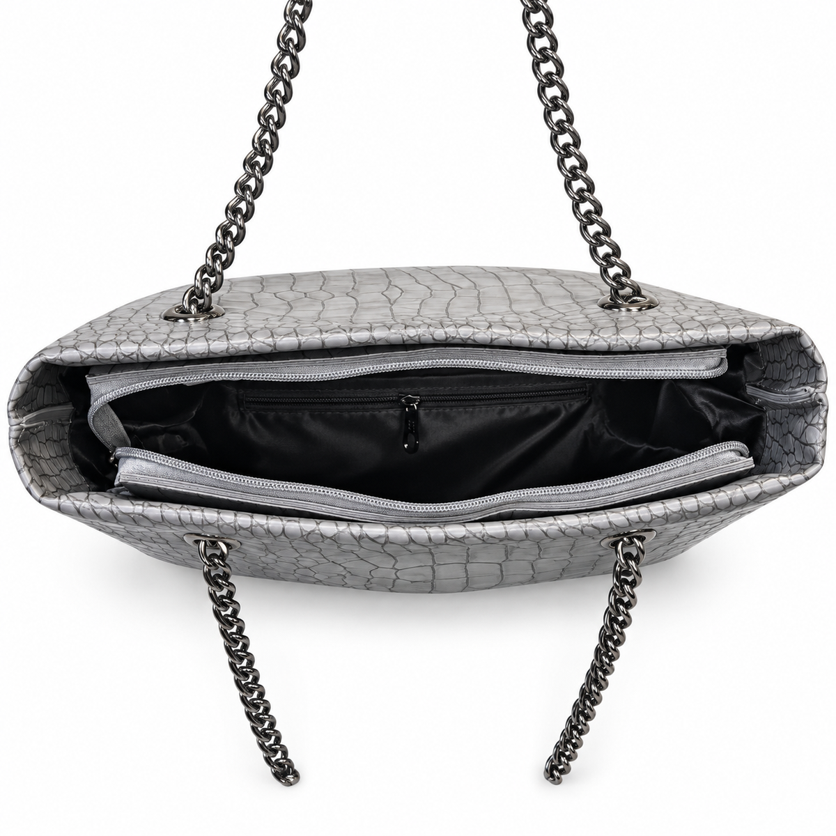 Croc-Embossed Chain Shoulder Tote Bag