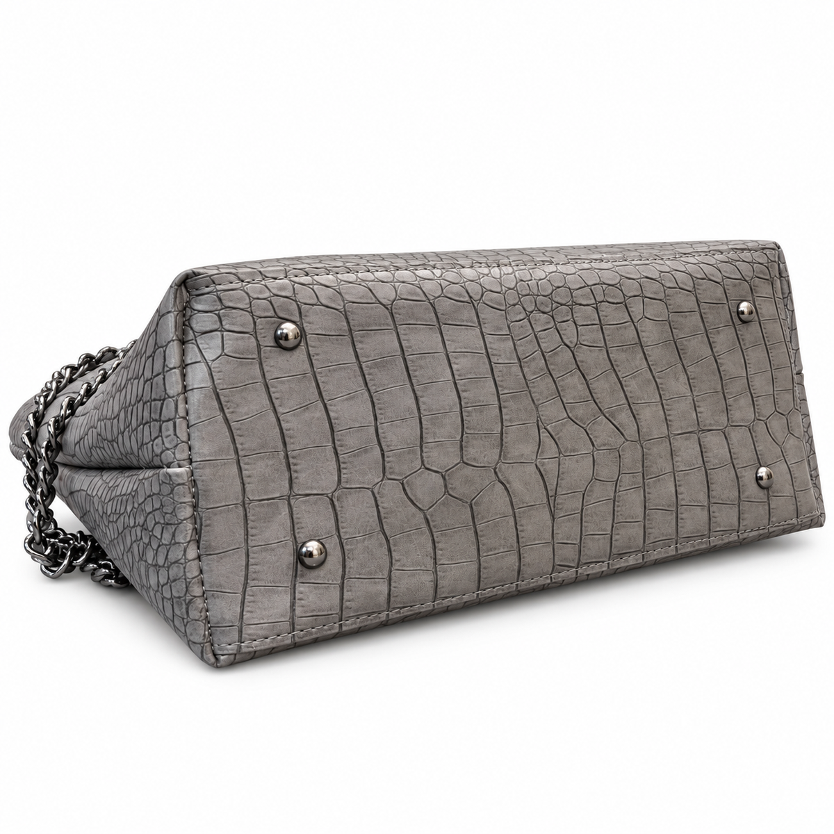 Croc-Embossed Chain Shoulder Tote Bag