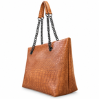 Croc-Embossed Chain Shoulder Tote Bag