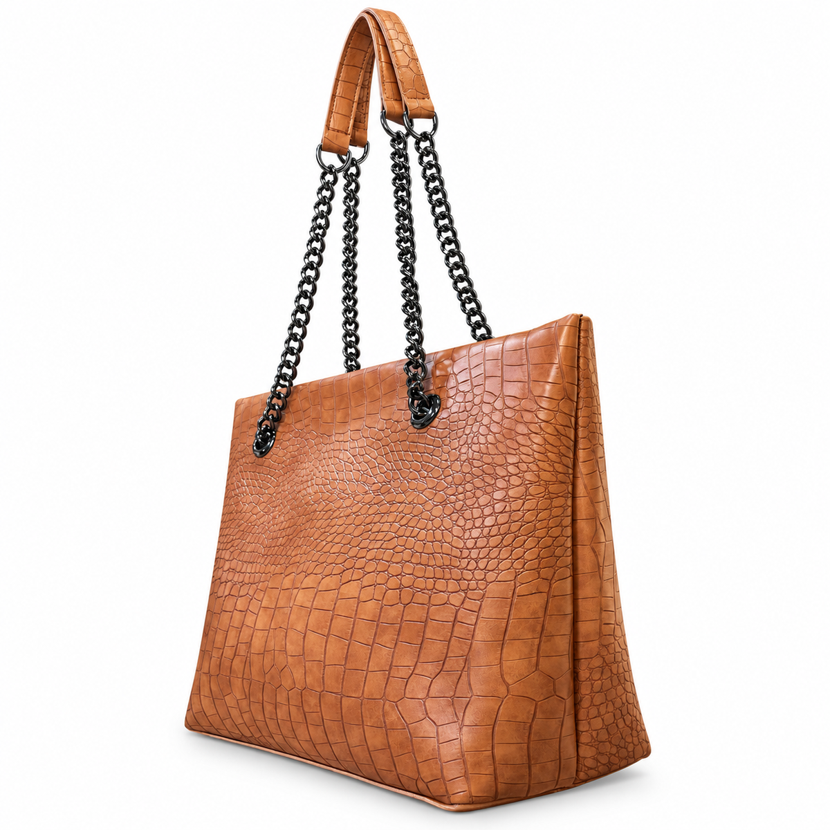 Croc-Embossed Chain Shoulder Tote Bag