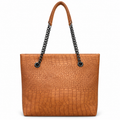 Croc-Embossed Chain Shoulder Tote Bag