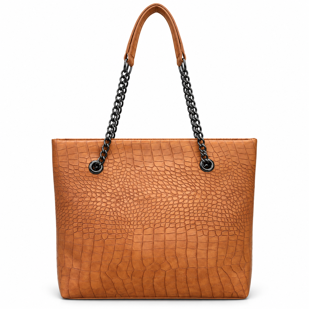 Croc-Embossed Chain Shoulder Tote Bag