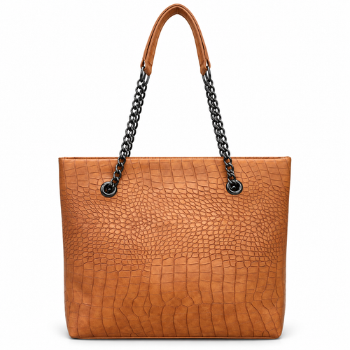 Croc-Embossed Chain Shoulder Tote Bag
