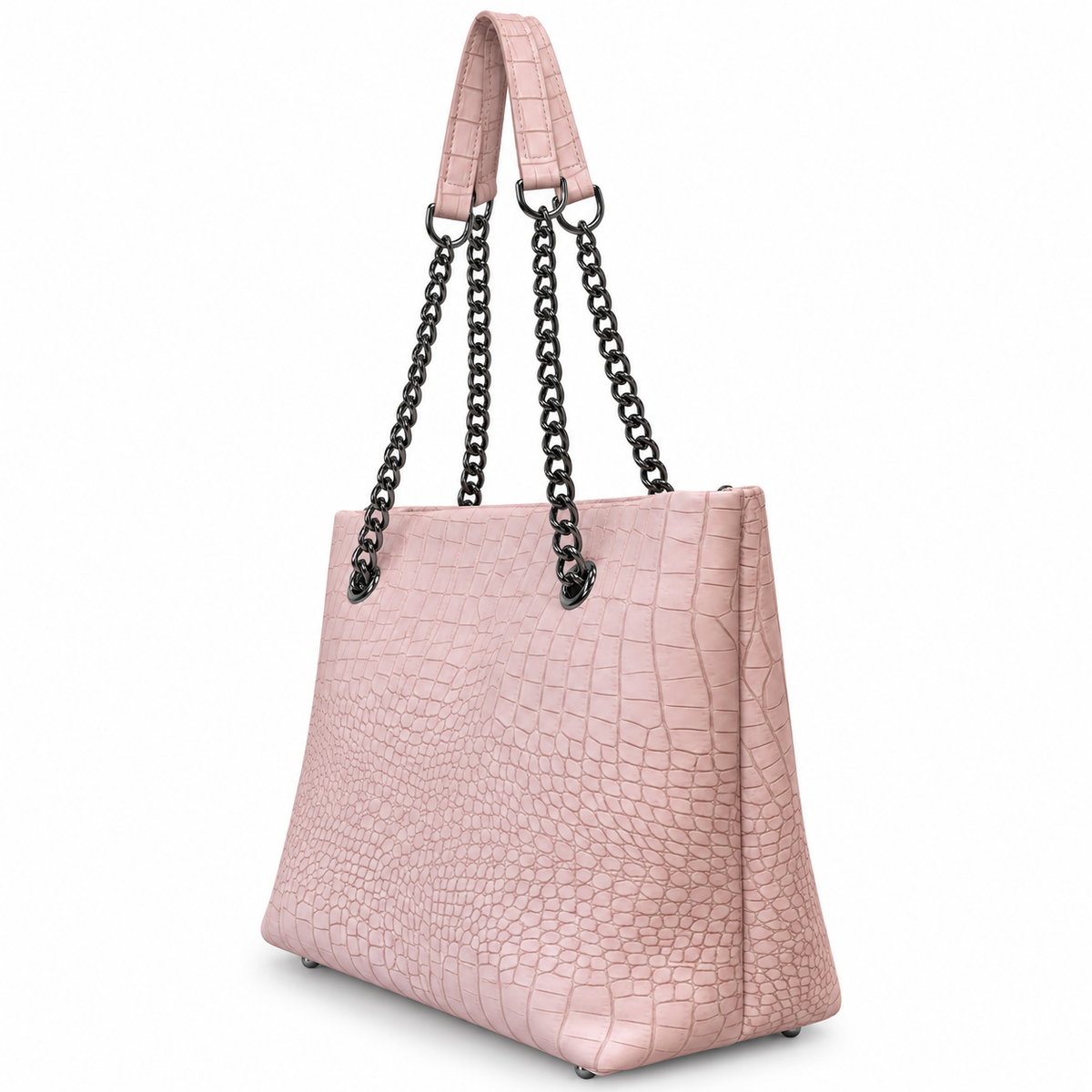 Croc-Embossed Chain Shoulder Tote Bag