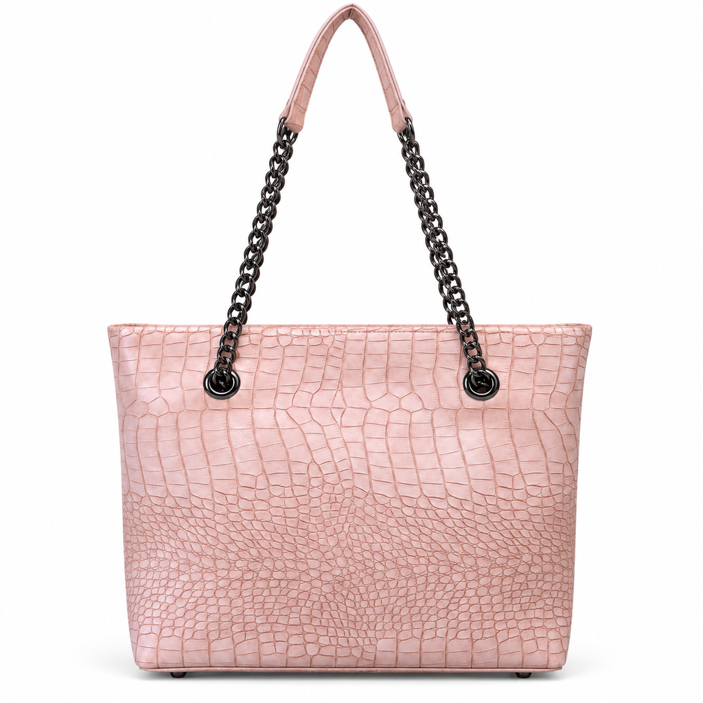 Croc-Embossed Chain Shoulder Tote Bag