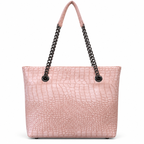 Croc-Embossed Chain Shoulder Tote Bag