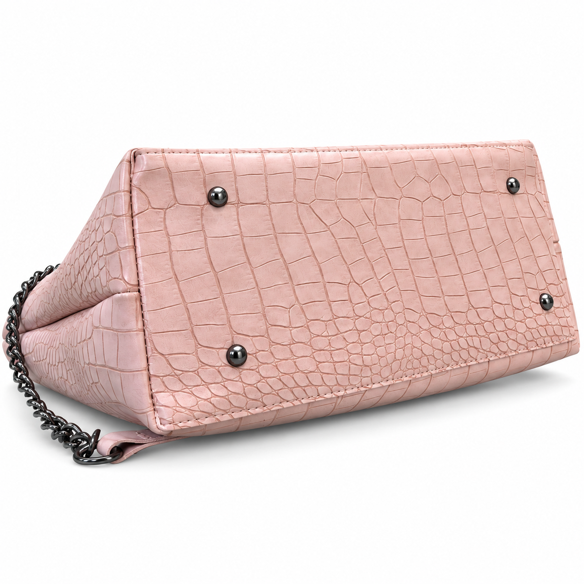 Croc-Embossed Chain Shoulder Tote Bag
