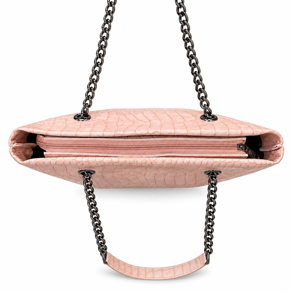 Croc-Embossed Chain Shoulder Tote Bag