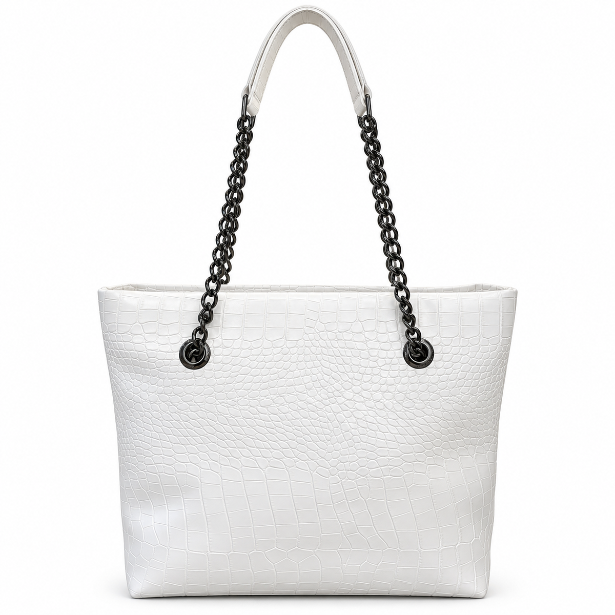 Croc-Embossed Chain Shoulder Tote Bag