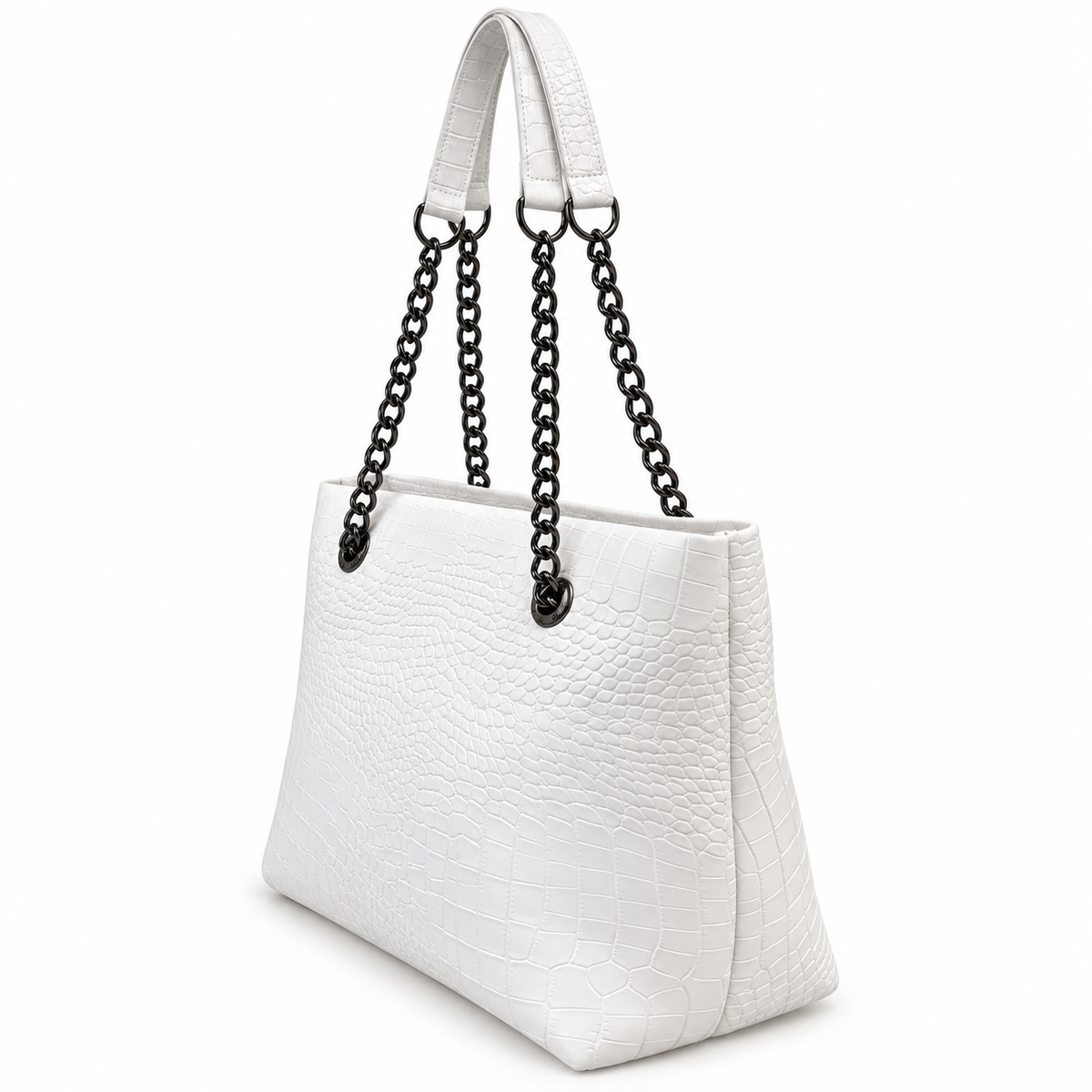 Croc-Embossed Chain Shoulder Tote Bag