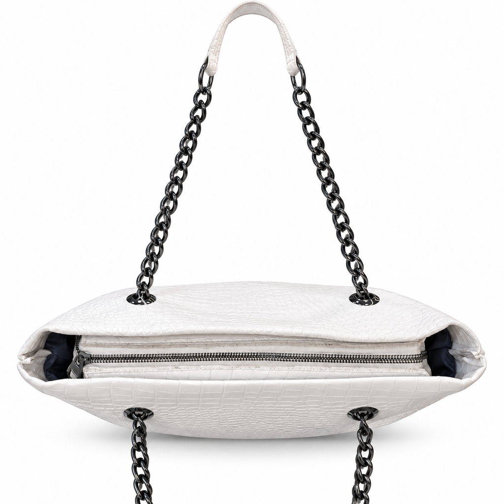 Croc-Embossed Chain Shoulder Tote Bag