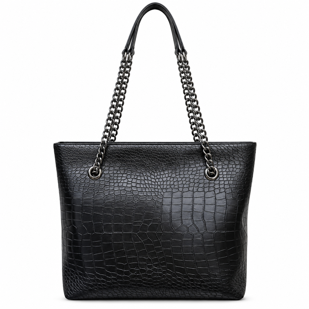 Croc-Embossed Chain Shoulder Tote Bag