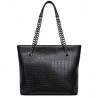 Croc-Embossed Chain Shoulder Tote Bag
