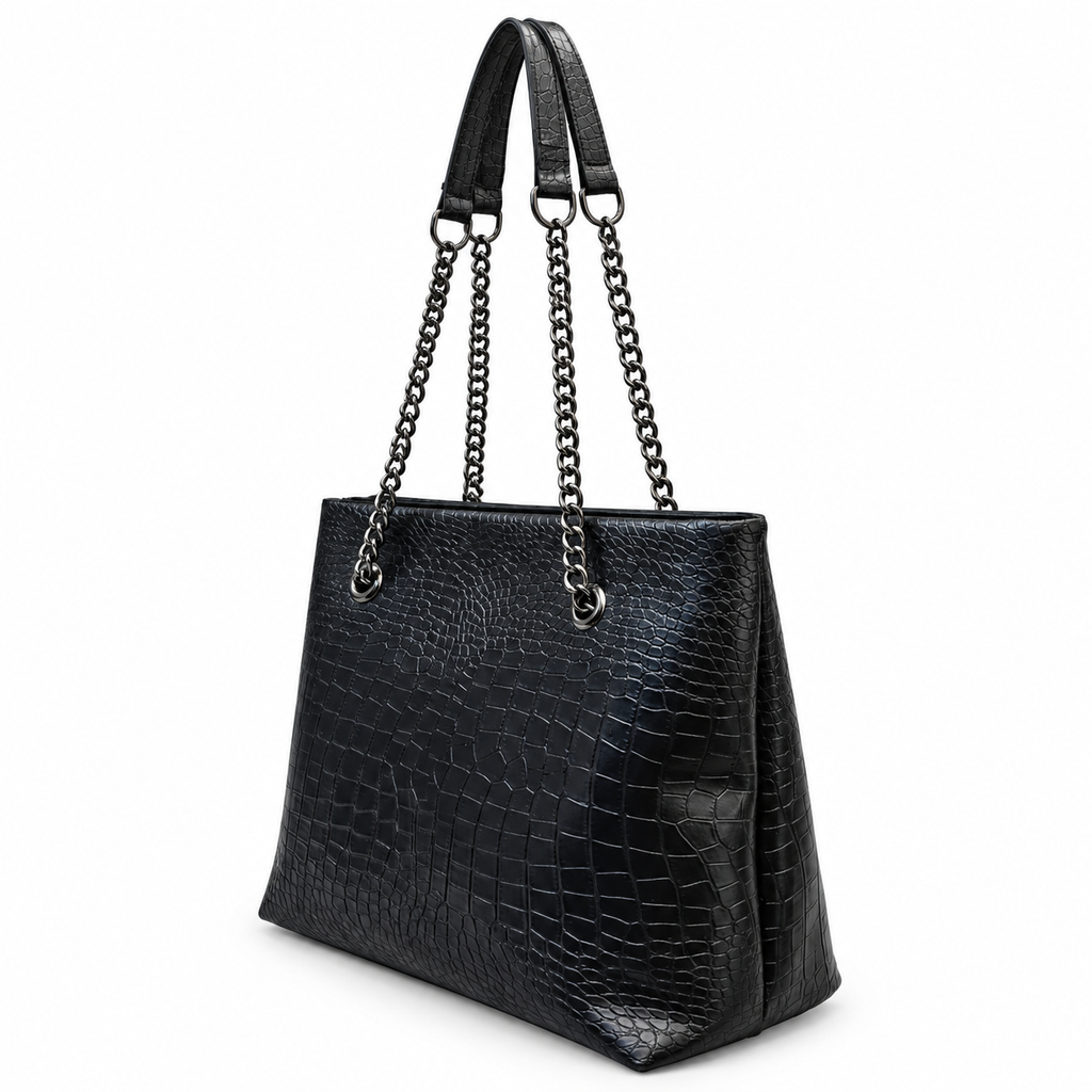 Croc-Embossed Chain Shoulder Tote Bag