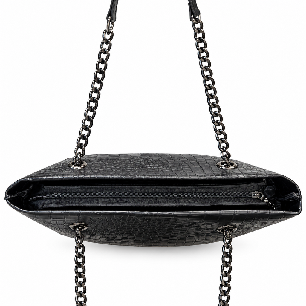 Croc-Embossed Chain Shoulder Tote Bag