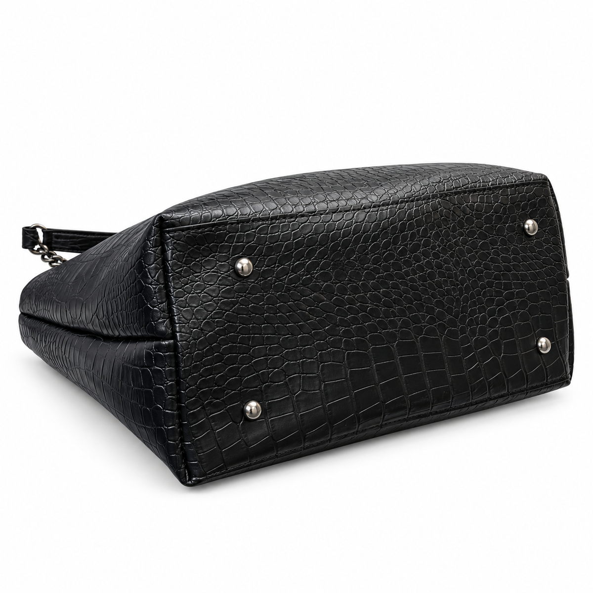 Croc-Embossed Chain Shoulder Tote Bag