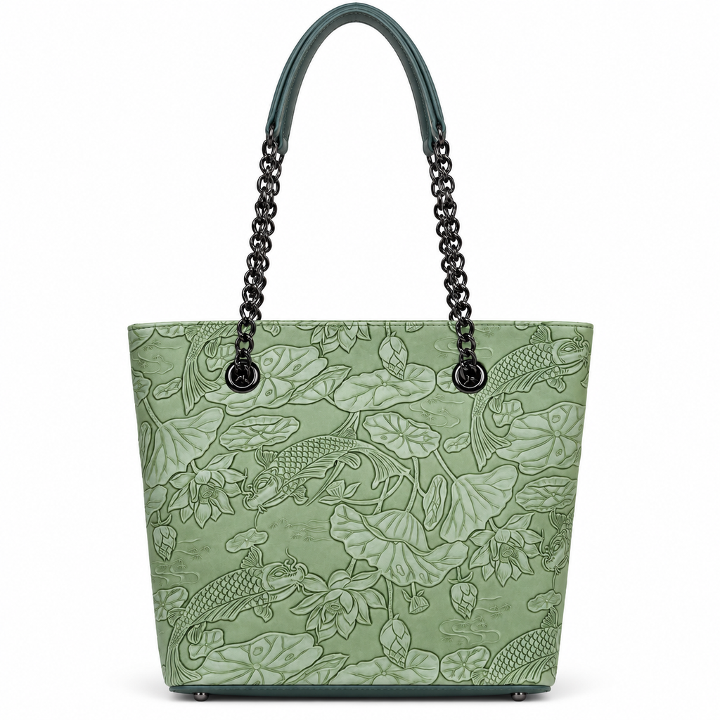 Fish Embossed Chain Shoulder Tote Bag