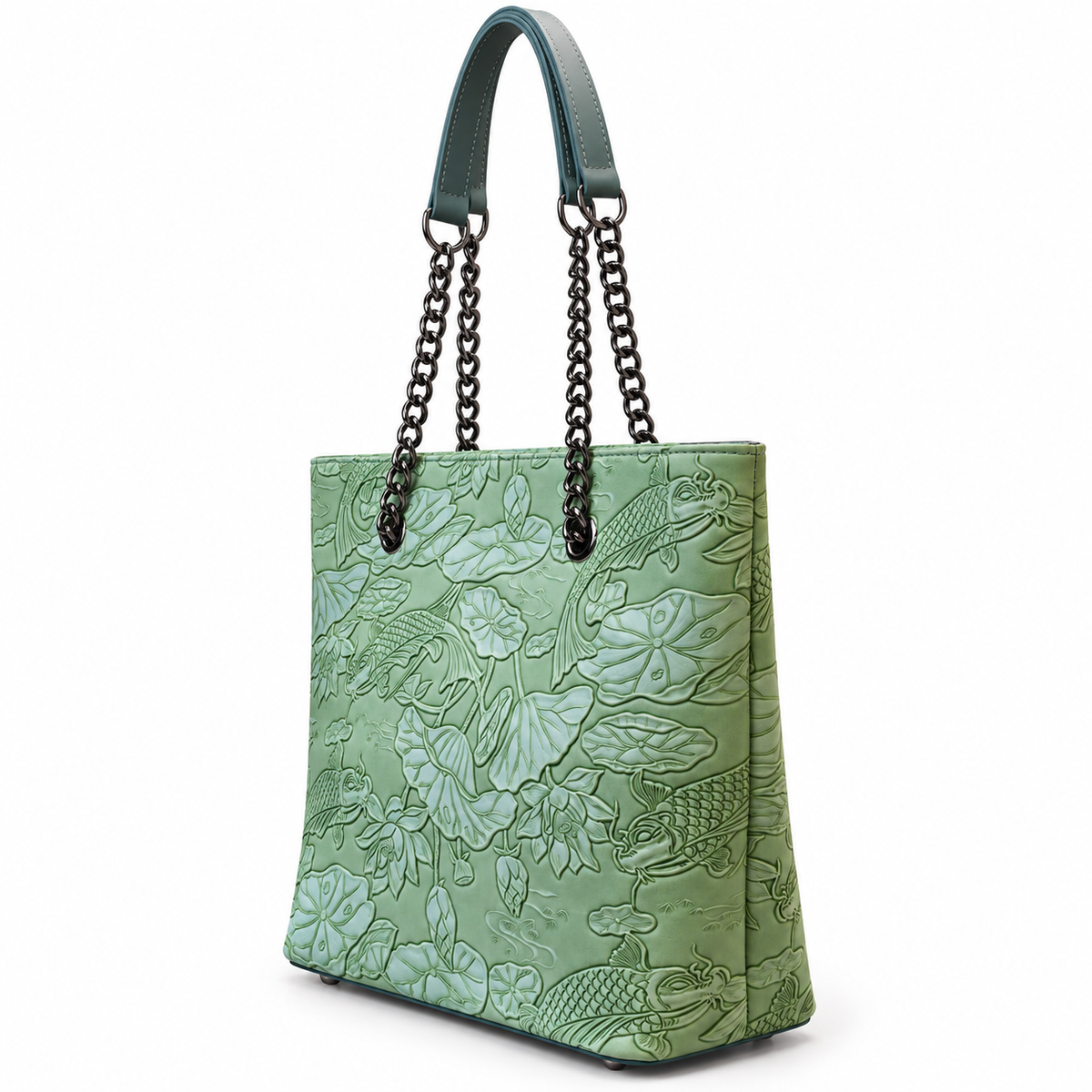 Fish Embossed Chain Shoulder Tote Bag