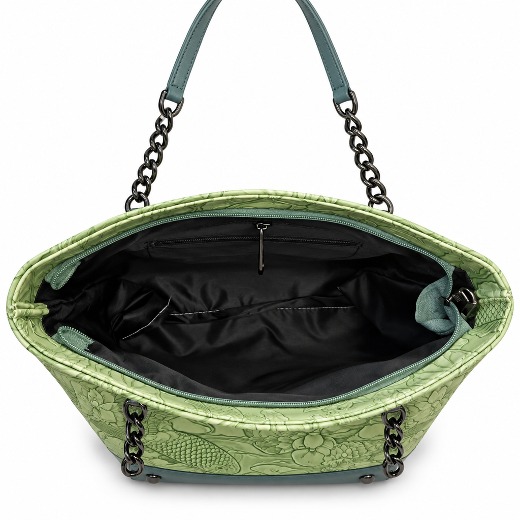 Fish Embossed Chain Shoulder Tote Bag