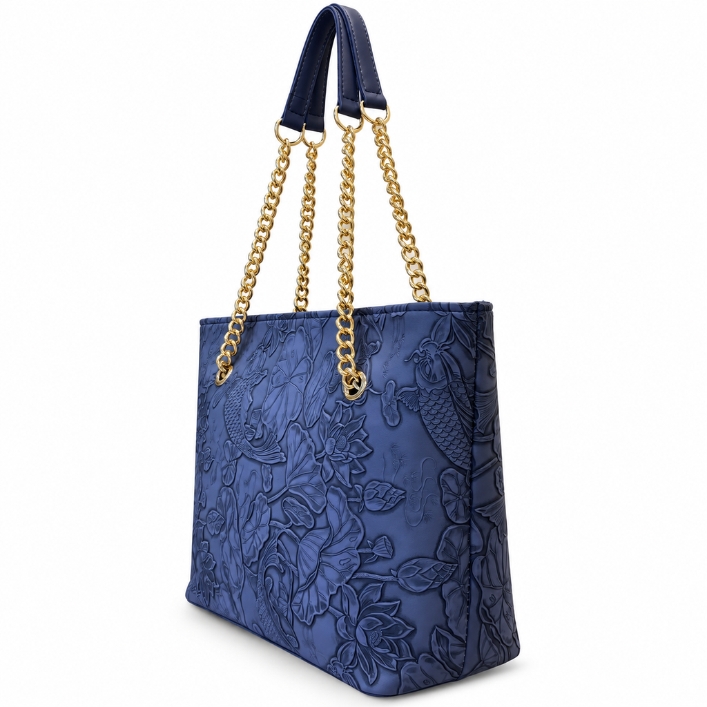 Fish Embossed Chain Shoulder Tote Bag