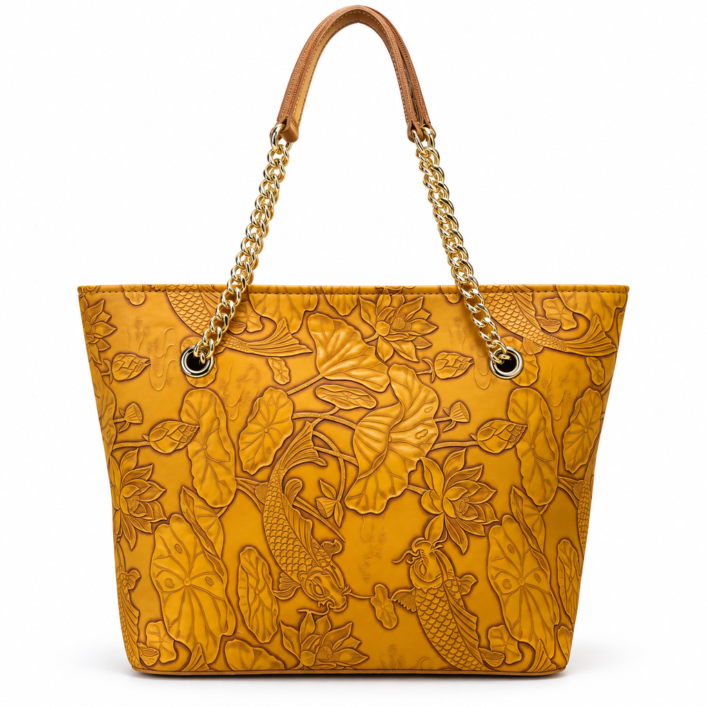 Fish Embossed Chain Shoulder Tote Bag