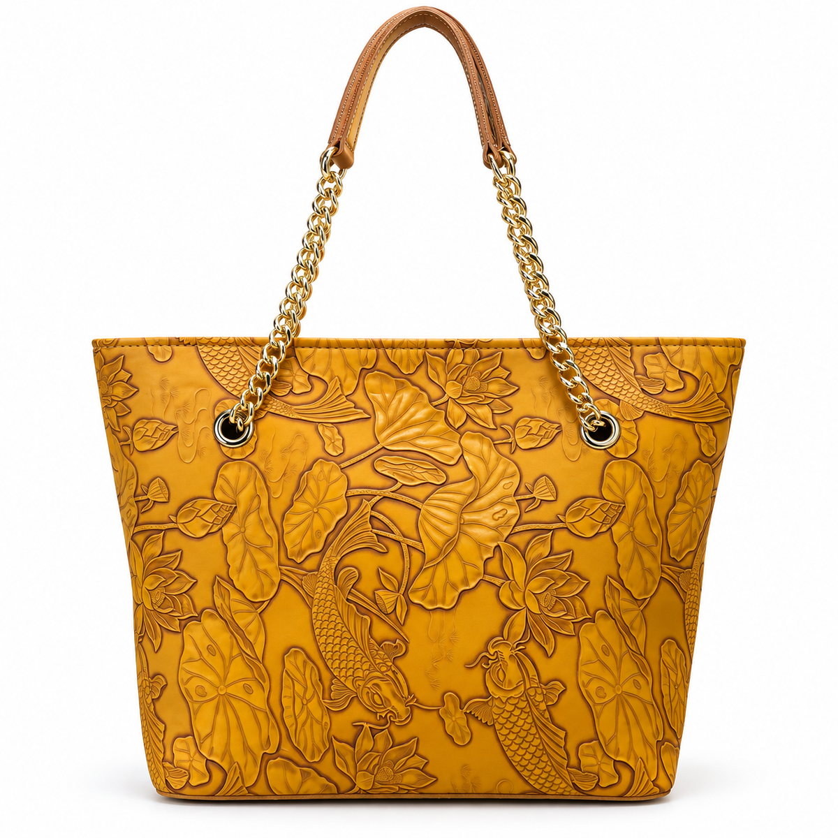 Fish Embossed Chain Shoulder Tote Bag