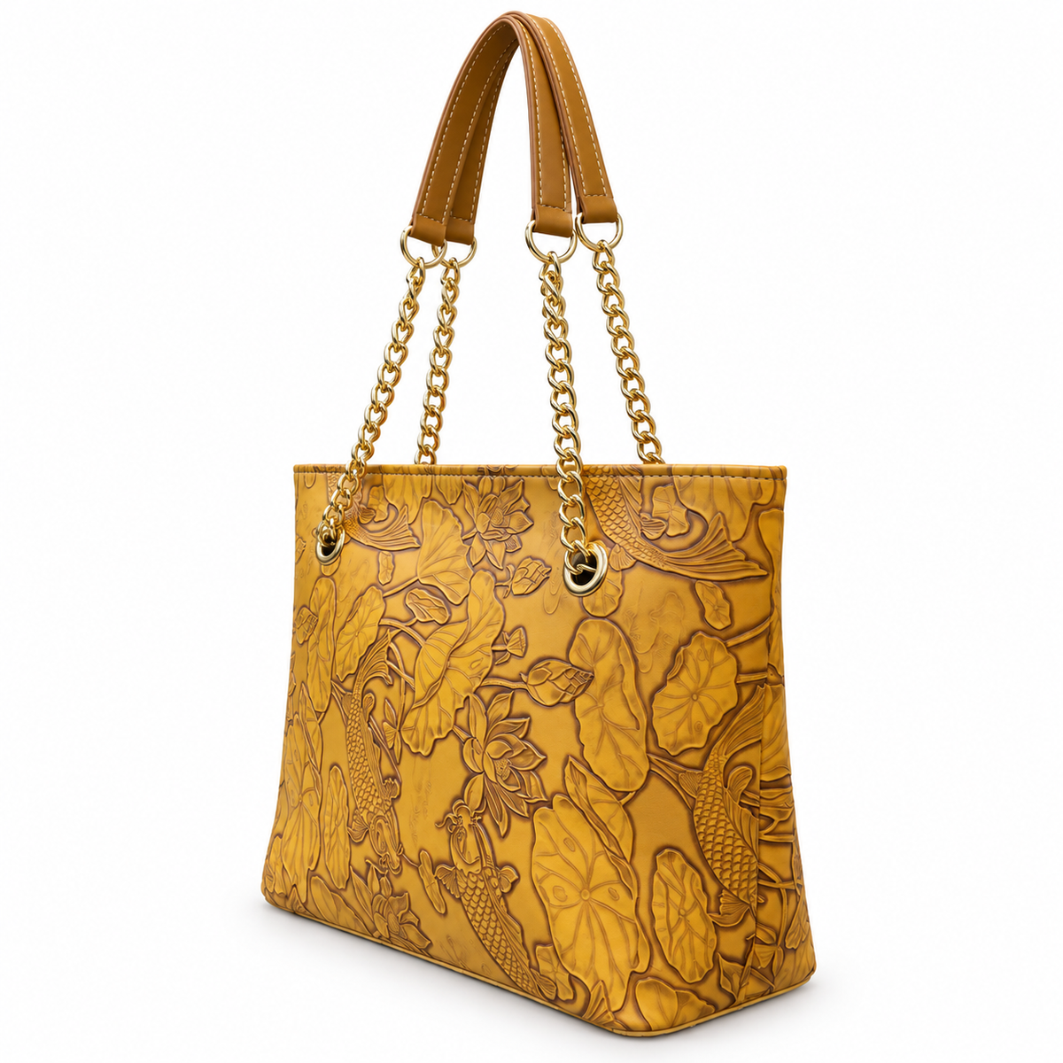 Fish Embossed Chain Shoulder Tote Bag