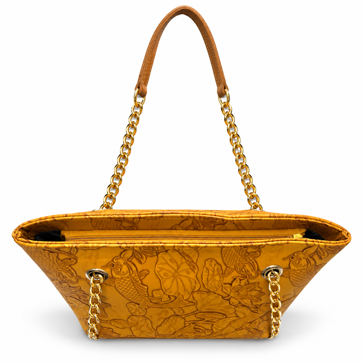 Fish Embossed Chain Shoulder Tote Bag